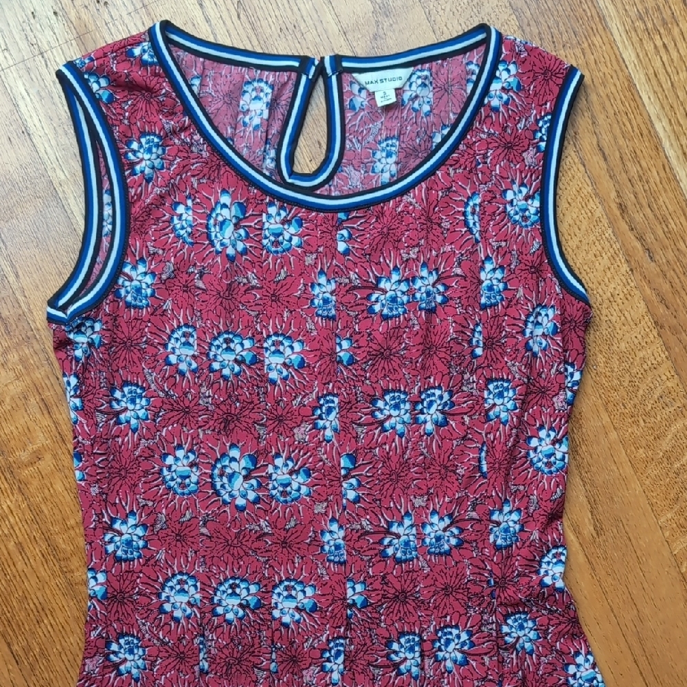Max Studio Red + Blue Sleeveless Stretchy Dress
